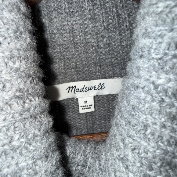 MADEWELL Colorblock Sweater Dress Turtleneck Work Medium Gray Navy Tan Merino - Picture 7 of 11